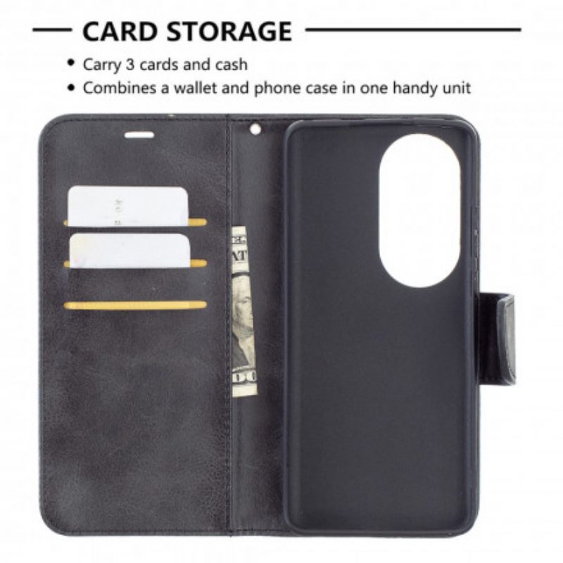 Custodia in pelle Huawei P50 Pro Folio Cover Lembo Liscio Obliquo