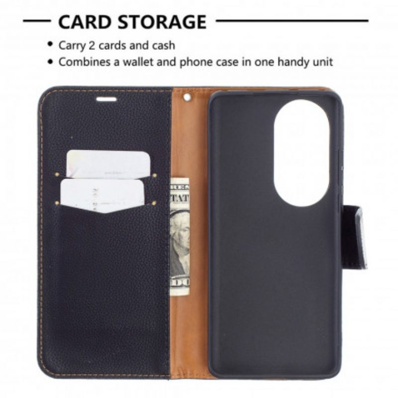 Custodia in pelle Huawei P50 Pro Folio Cover Litchi Rabat Obliquo
