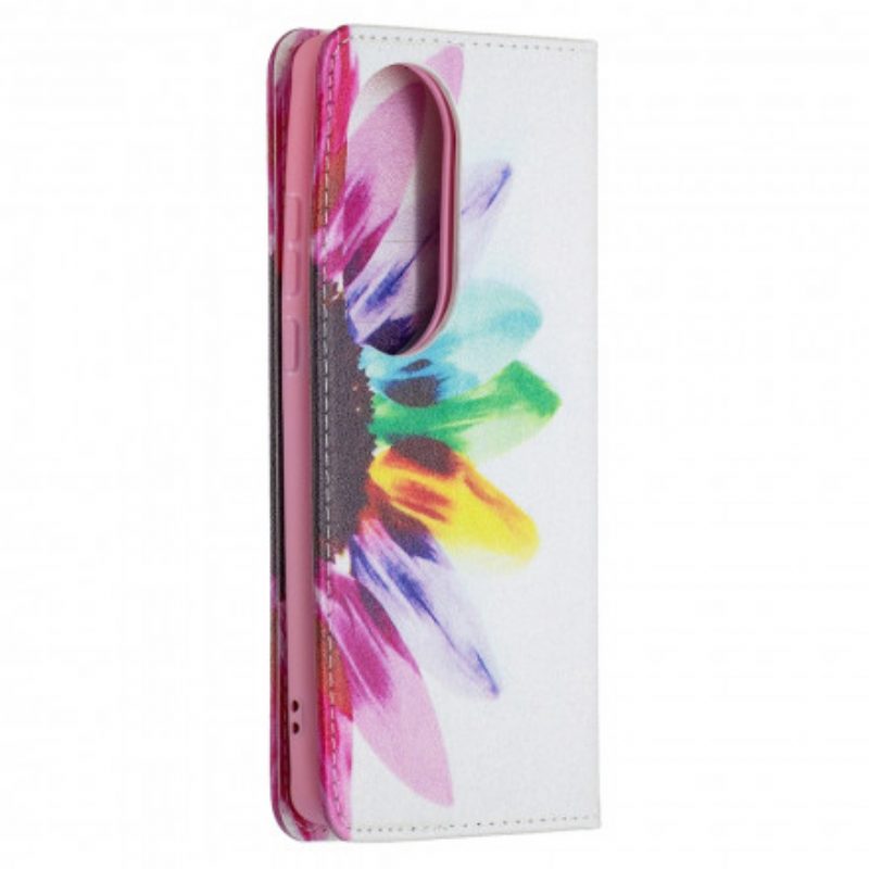 Folio Cover Huawei P50 Pro Custodia in pelle Fiore Dell'acquerello