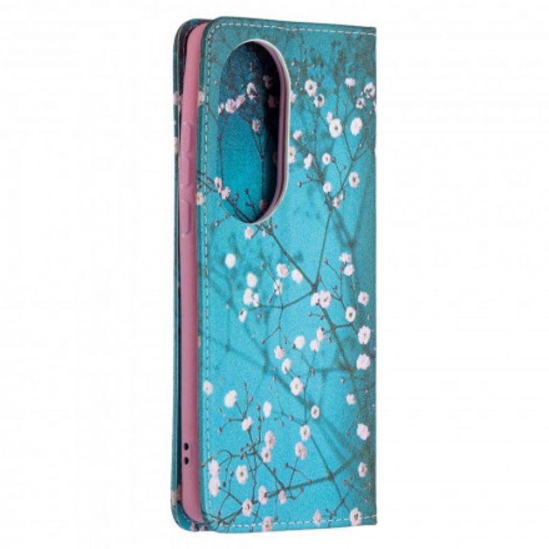Folio Cover Huawei P50 Pro Custodia in pelle Rami Fioriti
