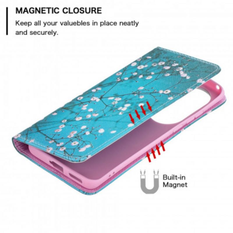 Folio Cover Huawei P50 Pro Custodia in pelle Rami Fioriti