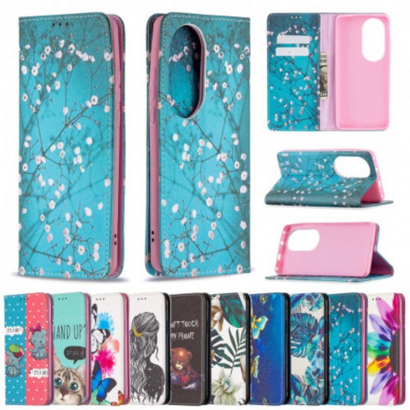Folio Cover Huawei P50 Pro Custodia in pelle Rami Fioriti