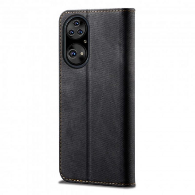 Folio Cover Huawei P50 Pro Custodia in pelle Trama Di Jeans In Ecopelle