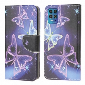 Custodia in pelle Moto G100 Farfalle