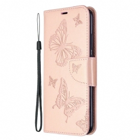 Custodia in pelle Huawei P40 Lite E Folio Cover Farfalle E Lembo Obliquo