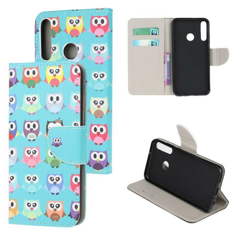 Custodia in pelle Huawei P40 Lite E Gufi Multipli