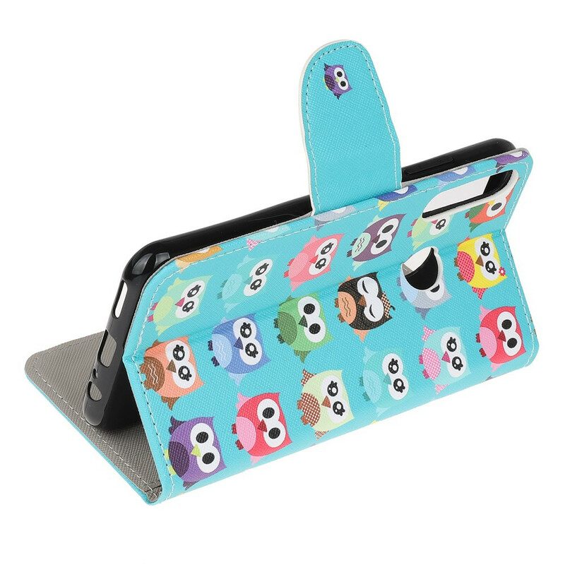 Custodia in pelle Huawei P40 Lite E Gufi Multipli