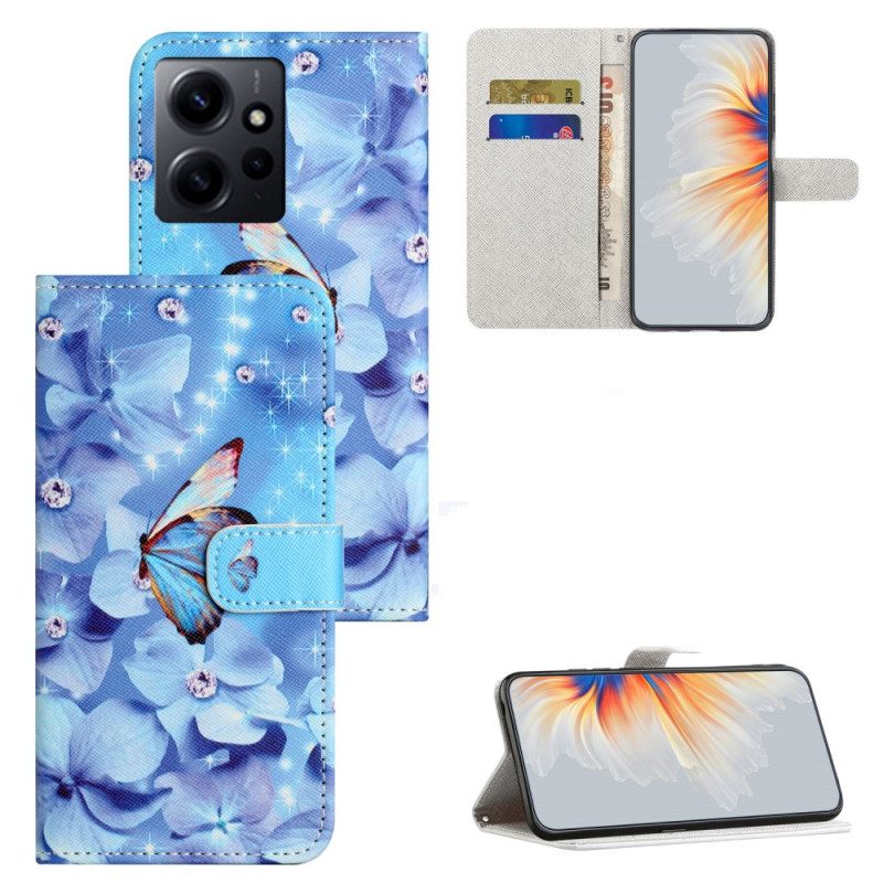 Custodia in pelle Xiaomi Redmi Note 12 4G Cinturino Blu