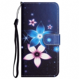 Custodia in pelle Xiaomi Redmi Note 12 4G Cinturino Lunare Fiori