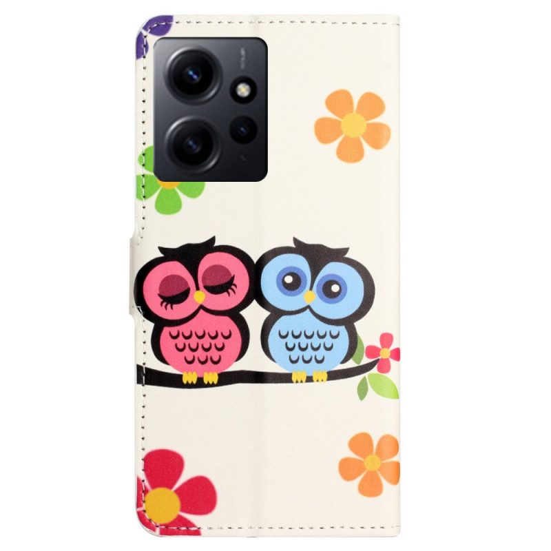 Custodia in pelle Xiaomi Redmi Note 12 4G Coppia Di Gufi