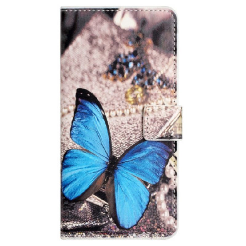 Custodia in pelle Xiaomi Redmi Note 12 4G Farfalla Blu