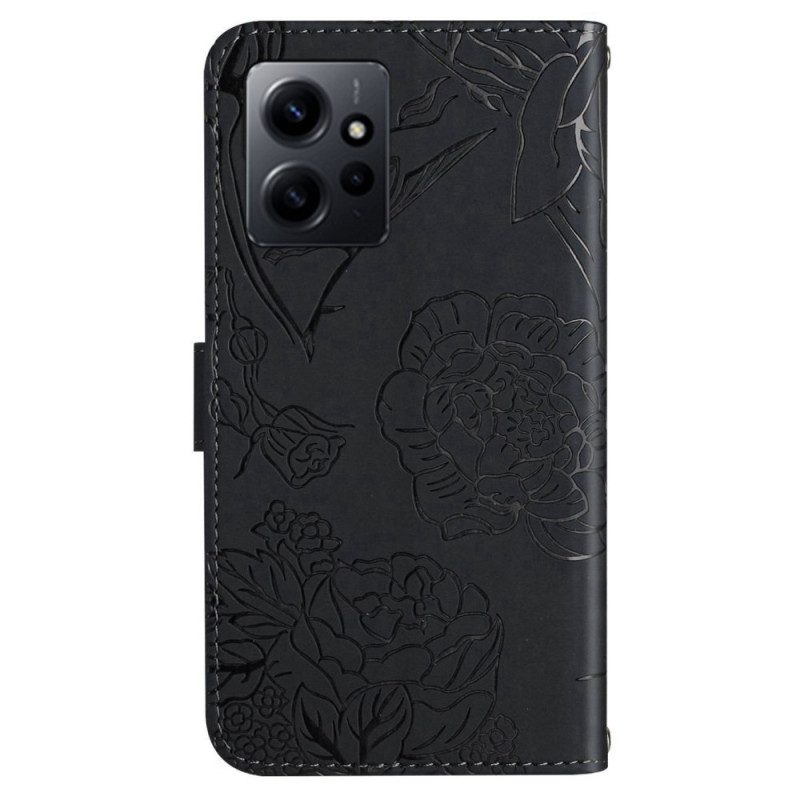 Custodia in pelle Xiaomi Redmi Note 12 4G Farfalle E Cordino