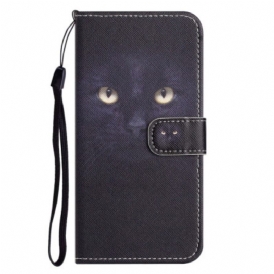 Custodia in pelle Xiaomi Redmi Note 12 4G Gatto Dagli Occhi Verdi Con Cordino