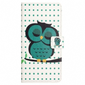 Custodia in pelle Xiaomi Redmi Note 12 4G Gufo Addormentato