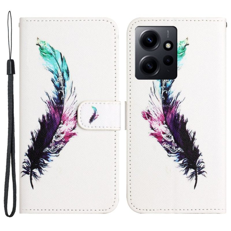 Custodia in pelle Xiaomi Redmi Note 12 4G Piuma Con Cordino