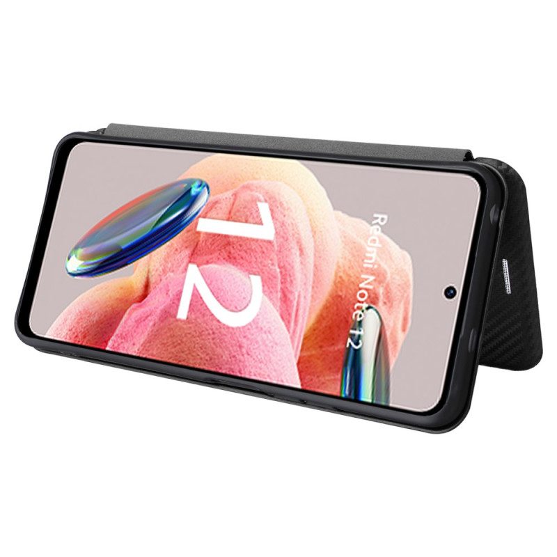Folio Cover Xiaomi Redmi Note 12 4G Custodia in pelle Fibra Di Carbonio