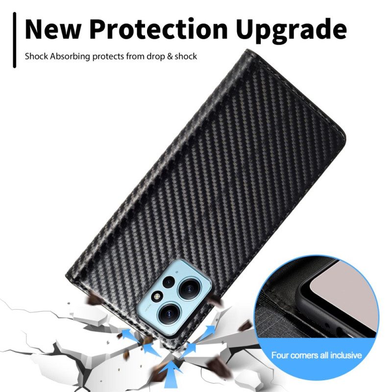 Folio Cover Xiaomi Redmi Note 12 4G Custodia in pelle Fibra Di Carbonio Lc.imeeke