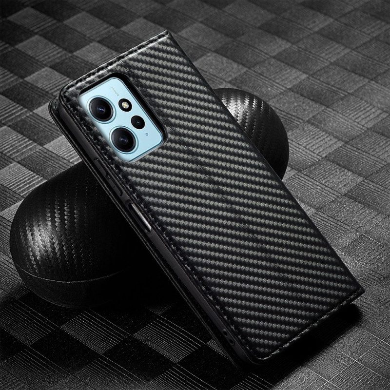 Folio Cover Xiaomi Redmi Note 12 4G Custodia in pelle Fibra Di Carbonio Lc.imeeke