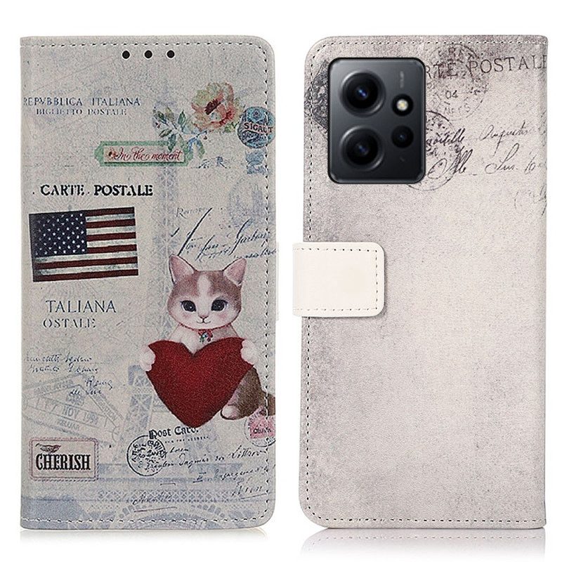 Folio Cover Xiaomi Redmi Note 12 4G Gatto Viaggiatore