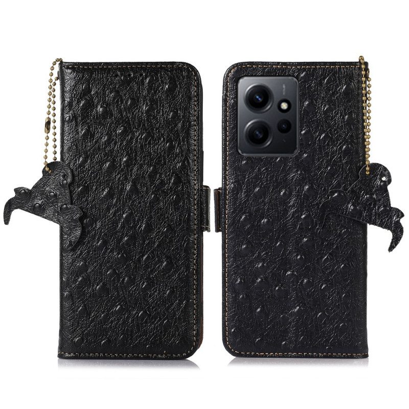 Folio Cover Xiaomi Redmi Note 12 4G Rfid In Vera Pelle Stile Struzzo