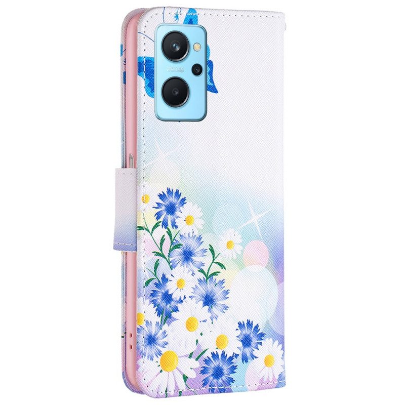Custodia in pelle Realme 9i Farfalle E Fiori Pastelli