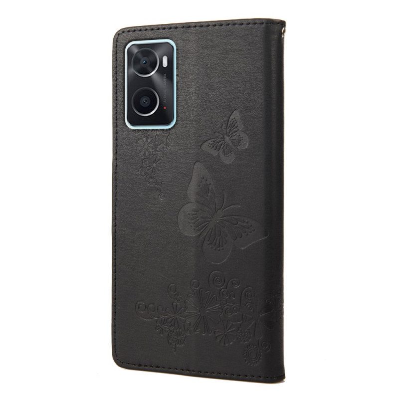 Custodia in pelle Realme 9i Splendide Farfalle Cinturino