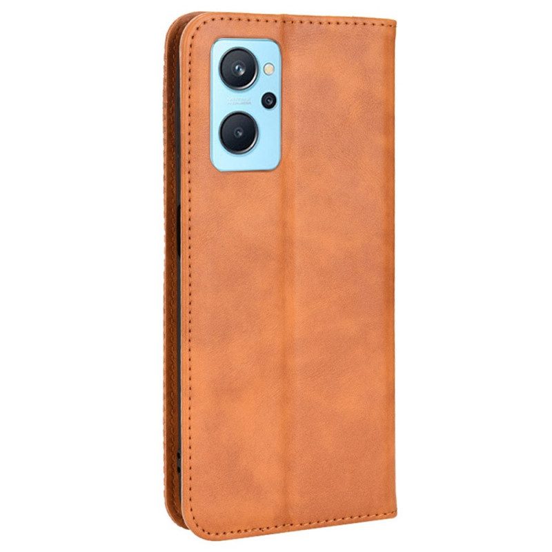 Folio Cover Realme 9i Custodia in pelle Effetto Pelle Vintage Stilizzato