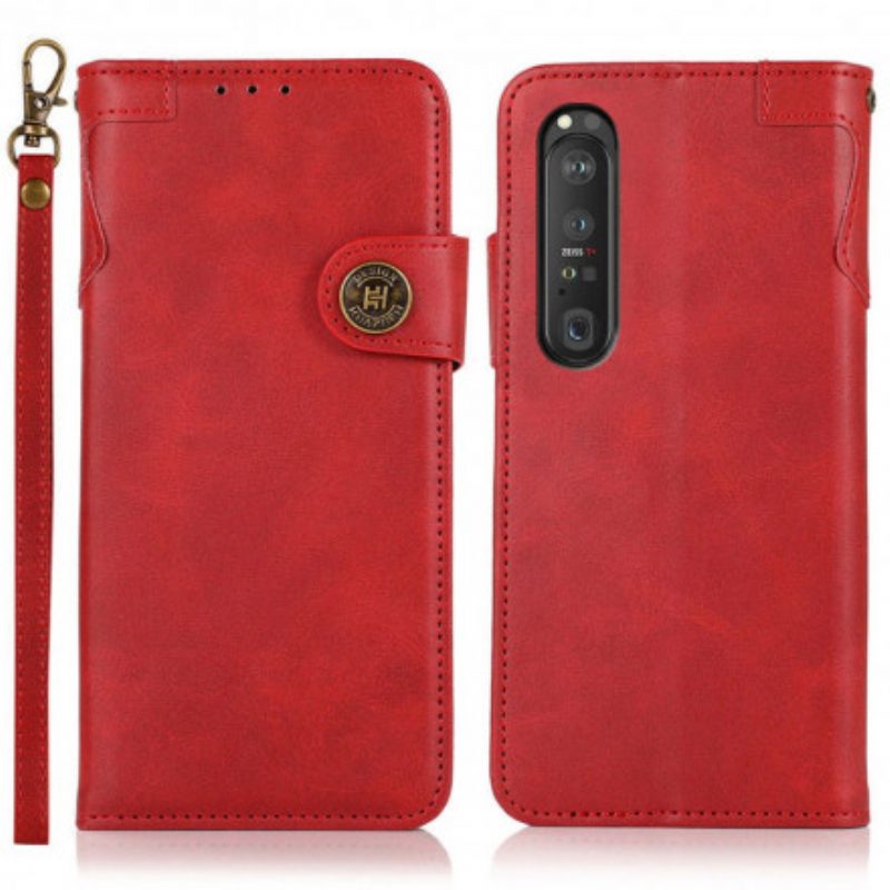 Custodia in pelle Sony Xperia 1 III Bottone Magnetico Khazneh