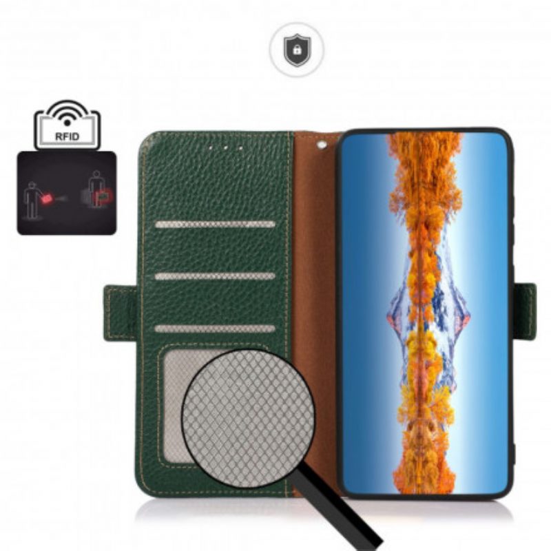 Custodia in pelle Sony Xperia 1 III Pelle Litchi Khazneh Rfid