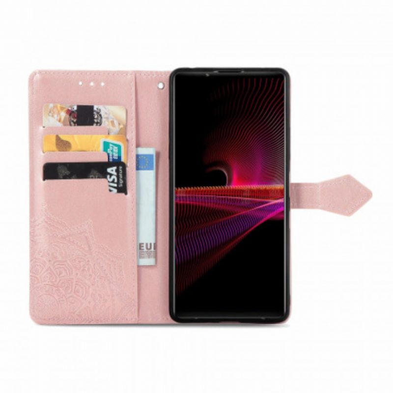 Custodia in pelle Sony Xperia 1 III Mandala Medioevo