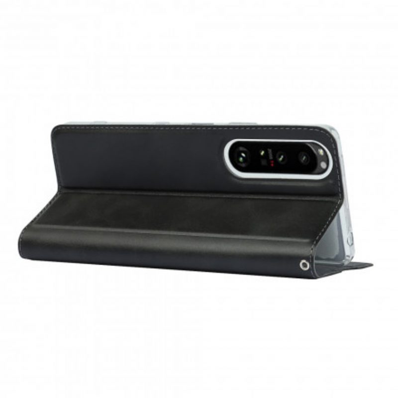 Folio Cover Sony Xperia 1 III Custodia in pelle Strappy Di Classe In Ecopelle
