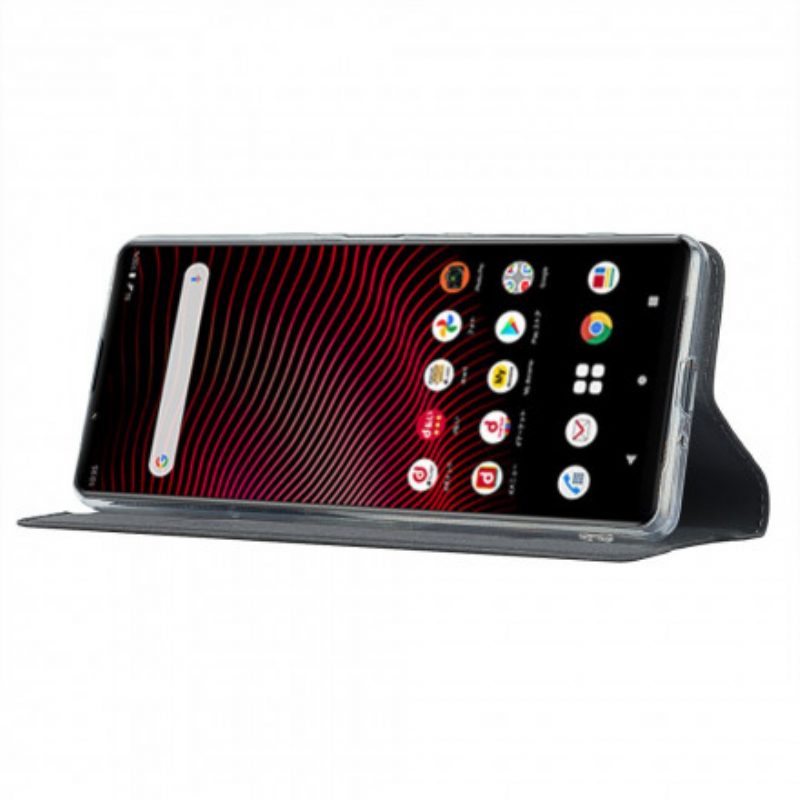 Folio Cover Sony Xperia 1 III Custodia in pelle Strappy Di Classe In Ecopelle