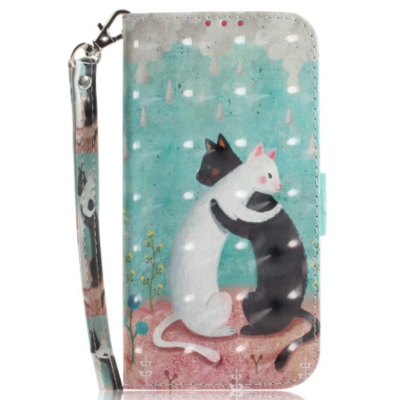 Custodia A Portafoglio Poco X4 Pro 5G Gatto Nero Gatto Bianco Con Cinturino