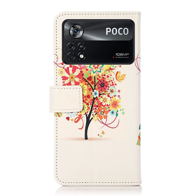 Custodia in pelle Poco X4 Pro 5G Albero Di Fogliame Colorato