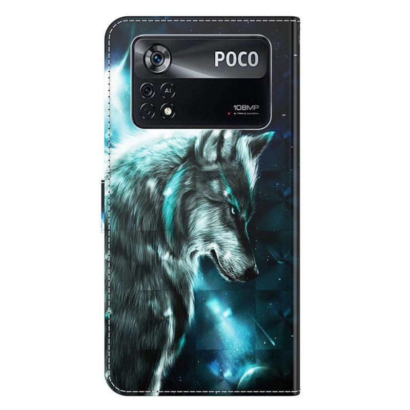 Custodia in pelle Poco X4 Pro 5G Cordino Lupo