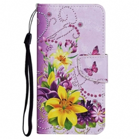 Custodia in pelle Poco X4 Pro 5G Fantasia Floreale Con Spalline