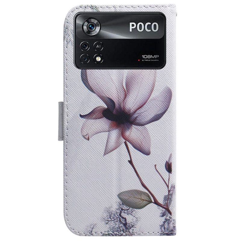 Custodia in pelle Poco X4 Pro 5G Fiore Rosa