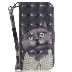 Custodia in pelle Poco X4 Pro 5G Gatto Grigio Con Cinturino