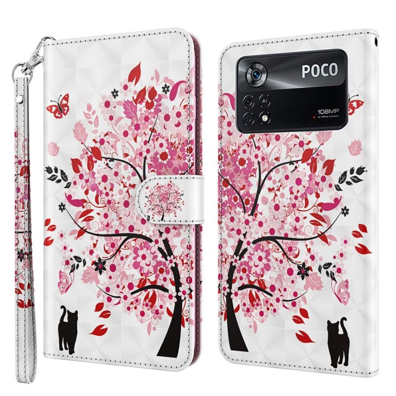 Custodia in pelle Poco X4 Pro 5G Gatto Sotto L'albero Del Perizoma