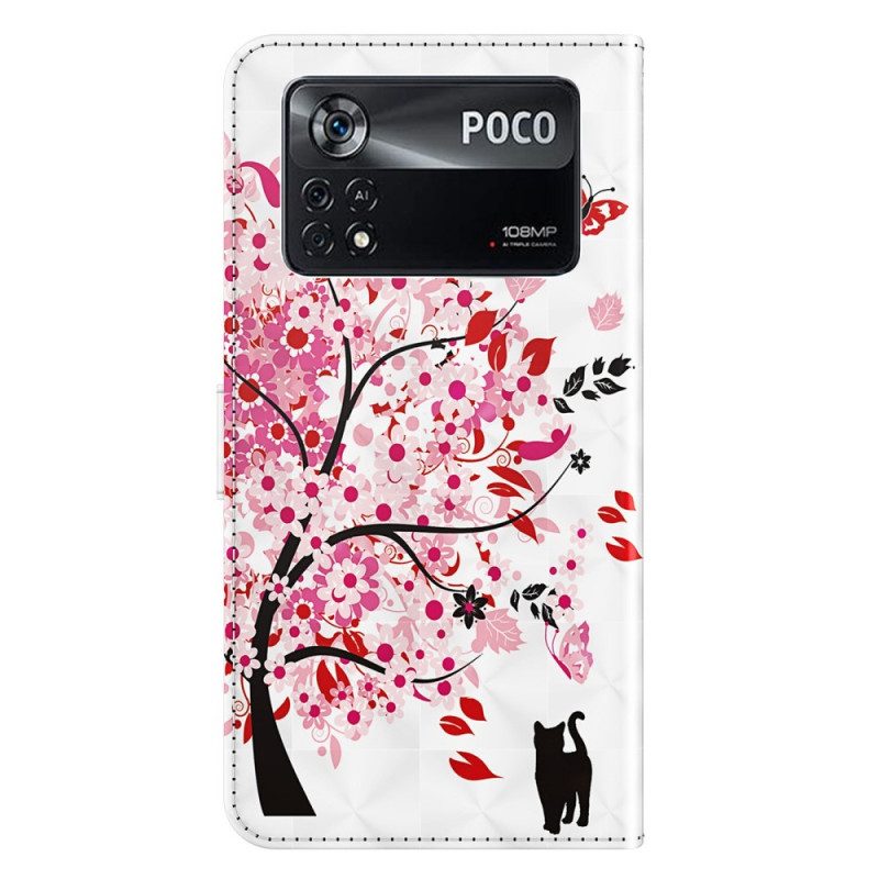 Custodia in pelle Poco X4 Pro 5G Gatto Sotto L'albero Del Perizoma