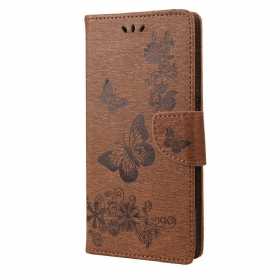 Custodia in pelle Poco X4 Pro 5G Graziose Farfalle Con Cinturino