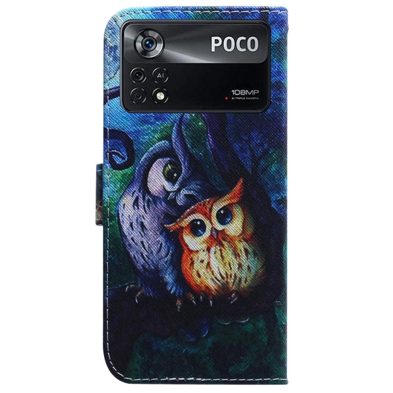 Custodia in pelle Poco X4 Pro 5G Pittura Gufi