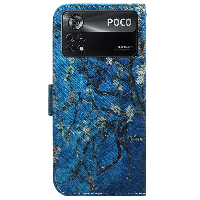 Custodia in pelle Poco X4 Pro 5G Rami Fioriti