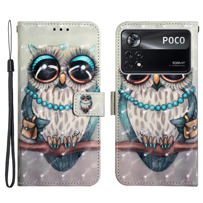 Custodia in pelle Poco X4 Pro 5G Signorina Gufo Con Cinturino