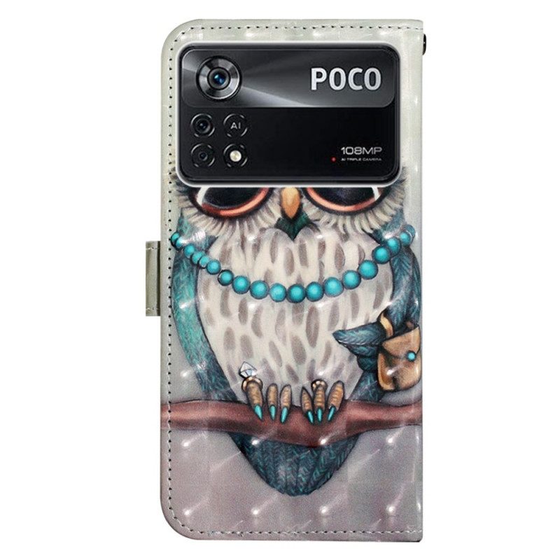Custodia in pelle Poco X4 Pro 5G Signorina Gufo Con Cinturino