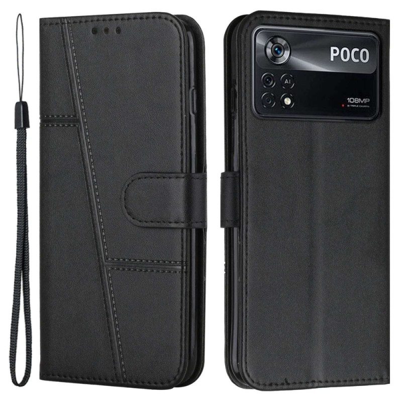 Custodia in pelle Poco X4 Pro 5G Strappy Stile Geometrico In Pelle