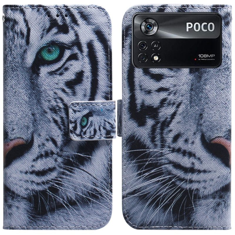 Custodia in pelle Poco X4 Pro 5G Tigre Bianca