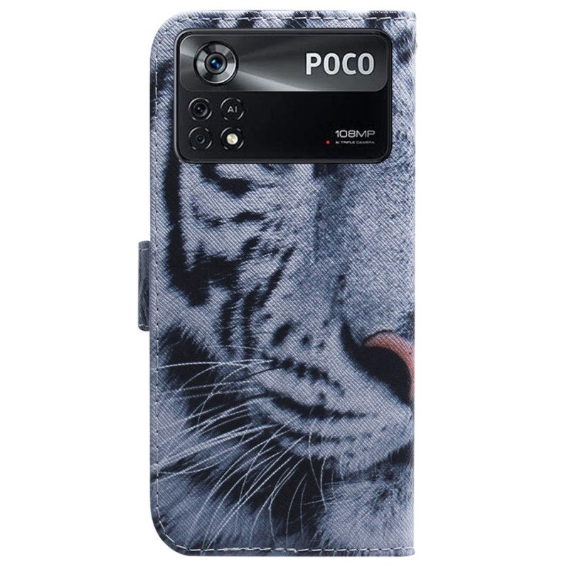 Custodia in pelle Poco X4 Pro 5G Tigre Bianca