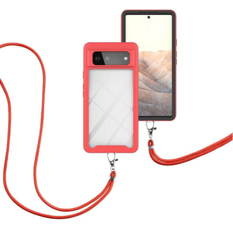 Cover Google Pixel 6 Ibrido Con Cordoncino E Contorno Colorato