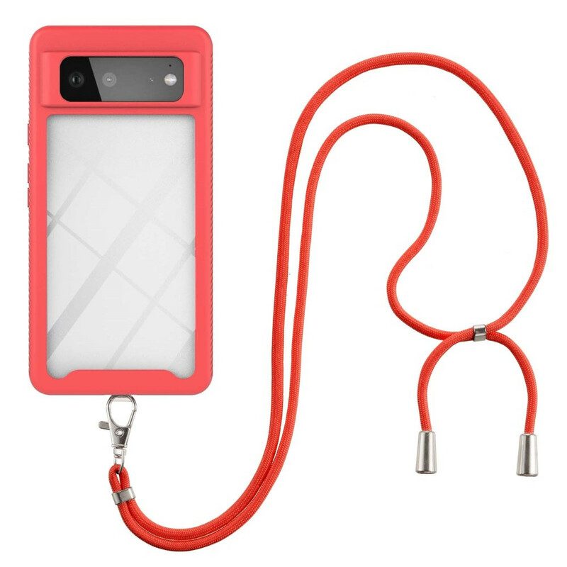 Cover Google Pixel 6 Ibrido Con Cordoncino E Contorno Colorato